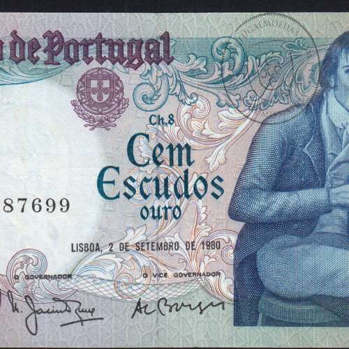 100 Escudos 1980 Bocage 02/09/1980, 100$00 Cem Escudos 02/09/1980 Chapa:8 Banco de Portugal, (PC), Pick 178a