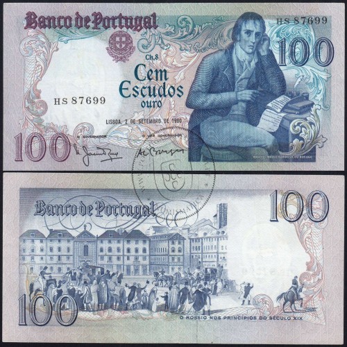100 Escudos 1980 Bocage 02/09/1980, 100$00 Cem Escudos 02/09/1980 Chapa:8 Banco de Portugal, (PC), Pick 178a