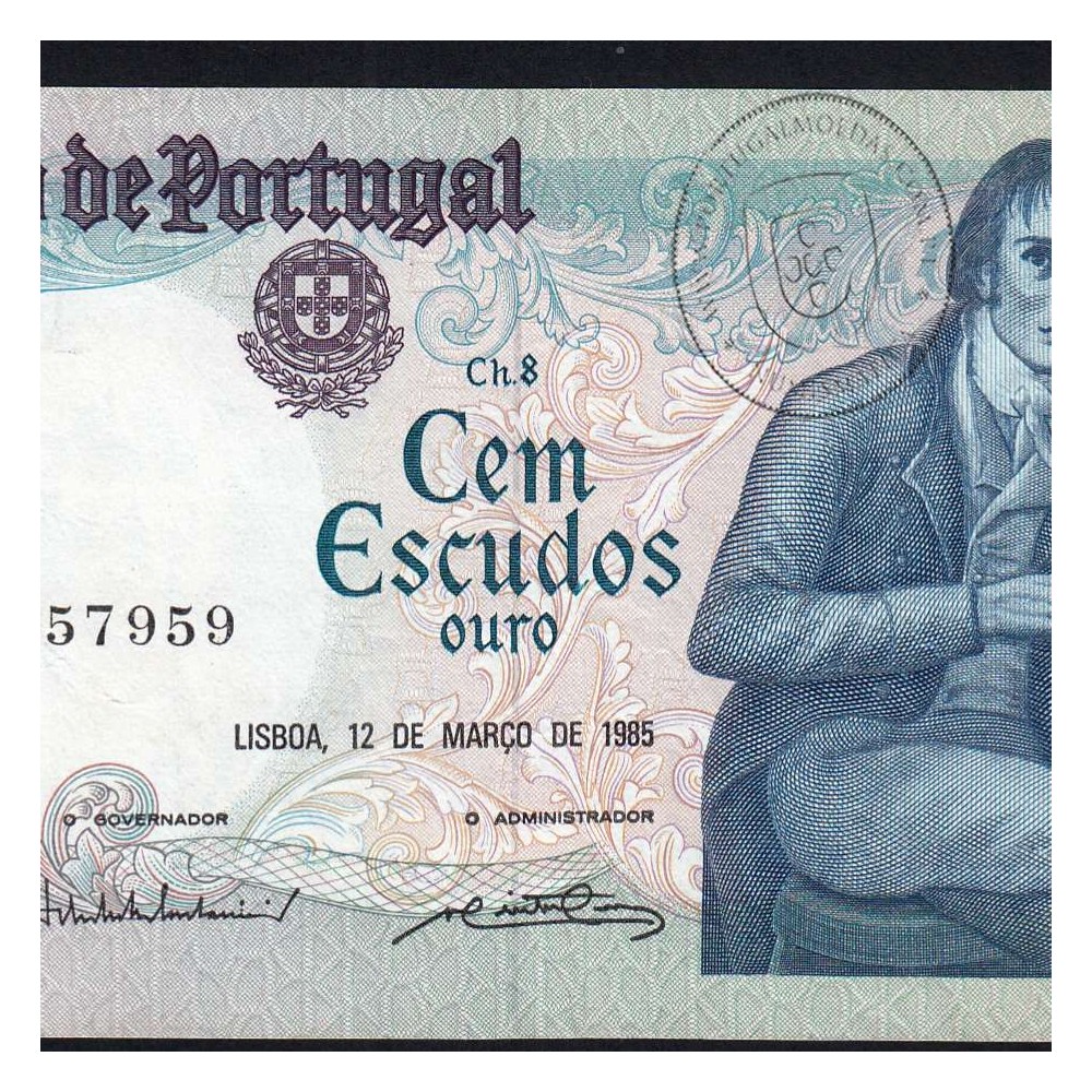 100 Escudos 1985 Bocage 12/03/1985, 100$00 Cem Escudos 12/03/1985 Chapa:8 Banco de Portugal, (PC), Pick 178d