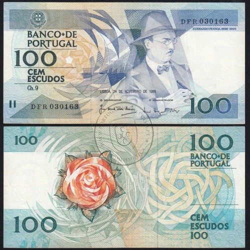100 Escudos 1988 Fernando Pessoa 24/11/1988, 100$00 Cem Escudos 24/11/1988 Chapa:9 Banco de Portugal, (C), Pick 179f