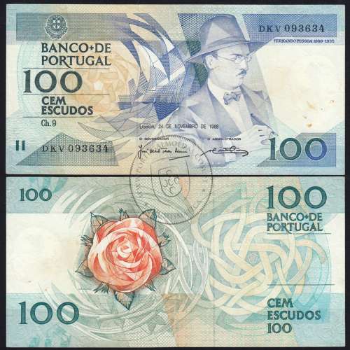 100 Escudos 1988 Fernando Pessoa 24/11/1988, 100$00 Cem Escudos 24/11/1988 Chapa:9 Banco de Portugal, (C), Pick 179f