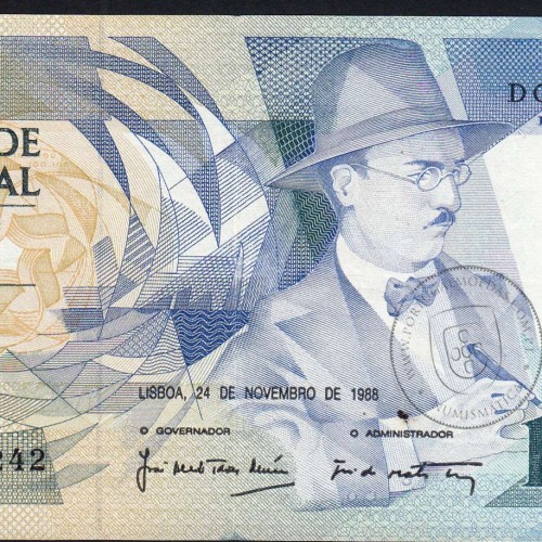 100 Escudos Fernando Pessoa 24.11.1988, One Hundred Escudos 24 November 1988 Plate 9 - Bank of Portugal, (C), Pick 179f