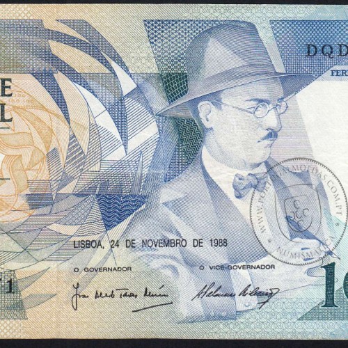 100 Escudos 1988 Fernando Pessoa 24/11/1988, 100$00 Cem Escudos 24/11/1988 Chapa:9 Banco de Portugal, (C), Pick 179f