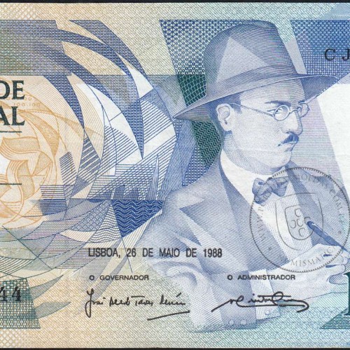 100 Escudos Fernando Pessoa 26.05.1988, One Hundred Escudos 26 May 1988 Plate 9 - Bank of Portugal, (C), Pick 179e