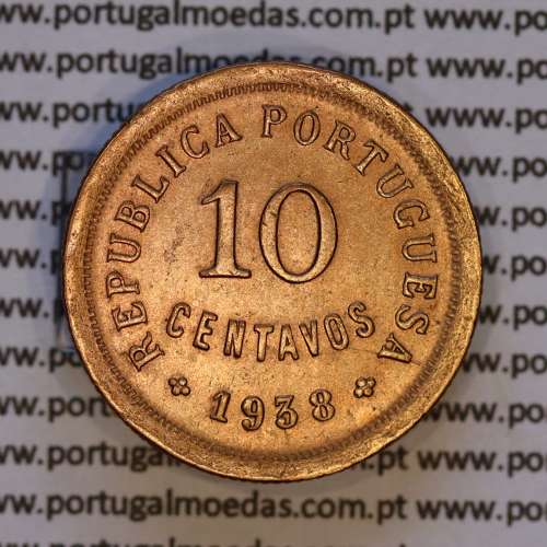 Portugal, bronze coin of 10 centavos 1938 of the Portuguese Republic, (EF/UNC), World Coins Portugal KM 573