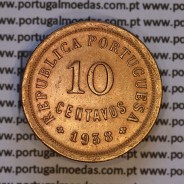 Portugal, bronze coin of 10 centavos 1938 of the Portuguese Republic, (EF/UNC), World Coins Portugal KM 573