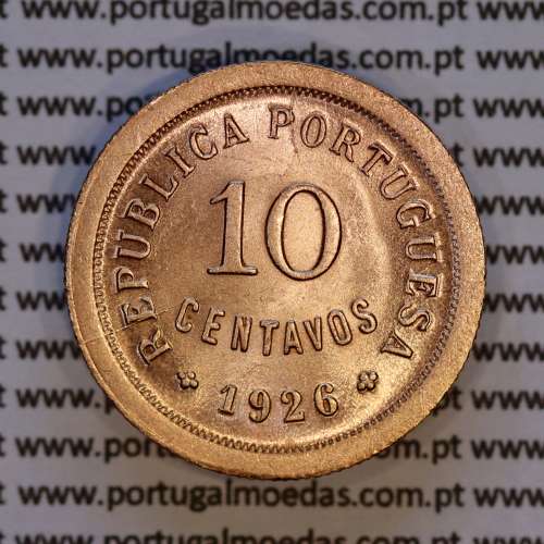 Portugal, bronze coin of 10 centavos 1926 of the Portuguese Republic, (UNC), World Coins Portugal KM 573