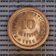 Portugal, bronze coin of 10 centavos 1926 of the Portuguese Republic, (UNC), World Coins Portugal KM 573
