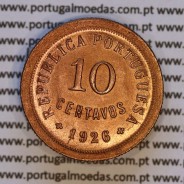 Portugal, bronze coin of 10 centavos 1926 of the Portuguese Republic, (UNC), World Coins Portugal KM 573