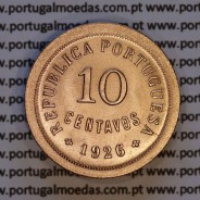 Portugal, bronze coin of 10 centavos 1926 of the Portuguese Republic, (UNC), World Coins Portugal KM 573