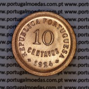 Portugal, bronze coin of 10 centavos 1924 of the Portuguese Republic, (UNC), World Coins Portugal KM 573