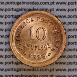 10 centavos 1924 Bronze, $10 centavos 1924 bronze Republica Portuguesa, (Bela/Soberba), World Coins Portugal KM 573