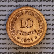 Portugal, bronze coin of 10 centavos 1925 of the Portuguese Republic, (UNC), World Coins Portugal KM 573