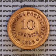 Portugal, bronze coin of 10 centavos 1925 of the Portuguese Republic, (UNC), World Coins Portugal KM 573