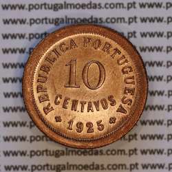 10 centavos 1925 Bronze, $10 centavos 1925 bronze Republica Portuguesa, (Soberba), World Coins Portugal KM 573
