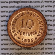 Portugal, bronze coin of 10 centavos 1925 of the Portuguese Republic, (UNC), World Coins Portugal KM 573