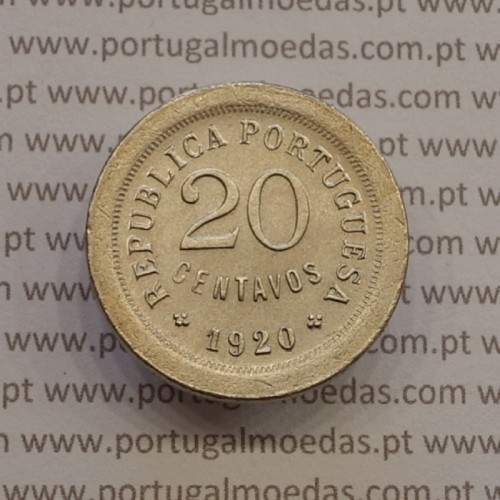 20 centavos 1920 Cupro-níquel, $20 centavos 1920 cuproníquel da Republica Portuguesa, (Bela), World Coins KM 571