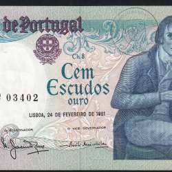 100 Escudos 1981 Bocage 24/02/1981, 100$00 Cem Escudos 24/02/1981 Chapa:8 Banco de Portugal, (PC), Pick 178b