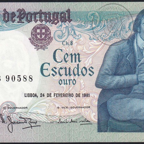 100 Escudos Bocage 24.02.1981, One Hundred Escudos 24 February 1981 Plate 8 - Bank of Portugal, (PC), Pick 178b
