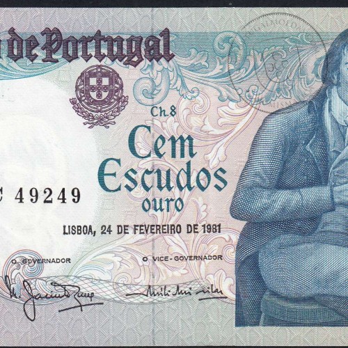 100 Escudos 1981 Bocage 24/02/1981, 100$00 Cem Escudos 24/02/1981 Chapa:8 Banco de Portugal, (PC), Pick 178b