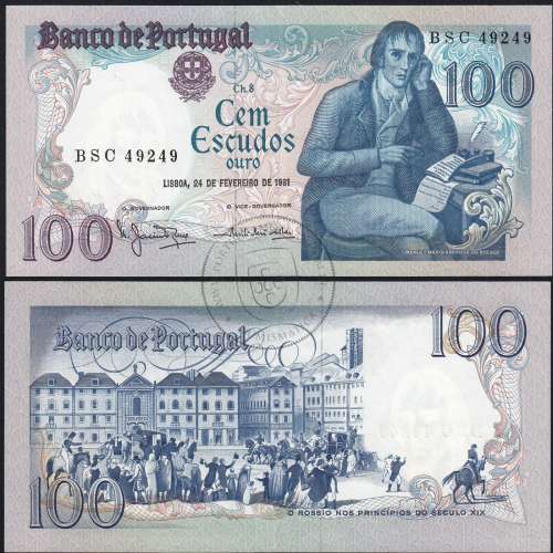 100 Escudos 1981 Bocage 24/02/1981, 100$00 Cem Escudos 24/02/1981 Chapa:8 Banco de Portugal, (PC), Pick 178b