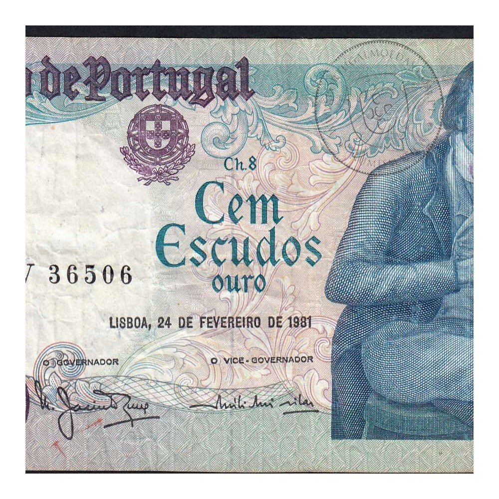 100 Escudos 1981 Bocage 24/02/1981, 100$00 Cem Escudos 24/02/1981 Chapa:8 Banco de Portugal, (C), Pick 178b