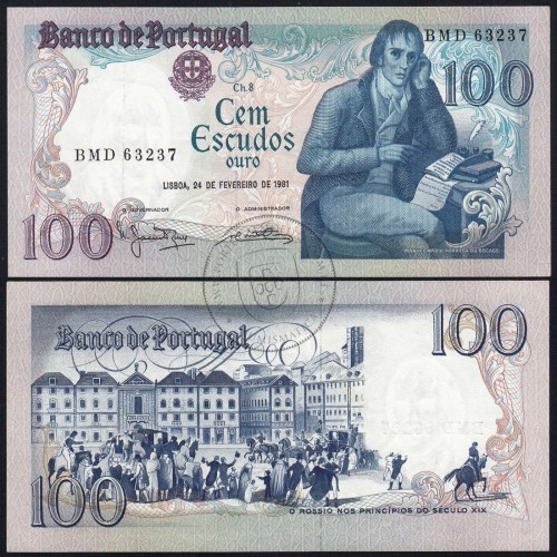 100 Escudos 1981 Bocage 24/02/1981, 100$00 Cem Escudos 24/02/1981 Chapa:8 Banco de Portugal, (PC), Pick 178b