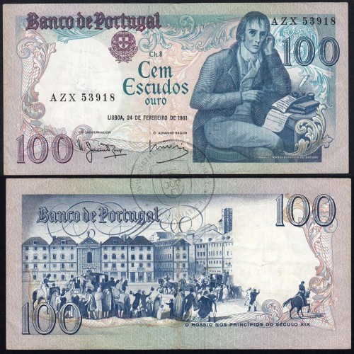 100 Escudos 1981 Bocage 24/02/1981, 100$00 Cem Escudos 24/02/1981 Chapa:8 Banco de Portugal, (C), Pick 178b
