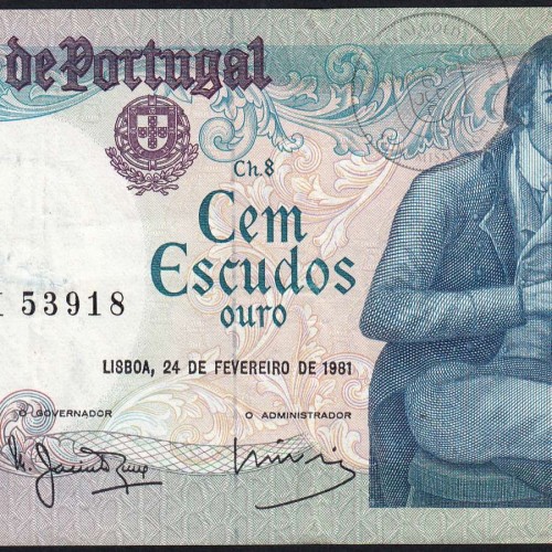 100 Escudos 1981 Bocage 24/02/1981, 100$00 Cem Escudos 24/02/1981 Chapa:8 Banco de Portugal, (C), Pick 178b