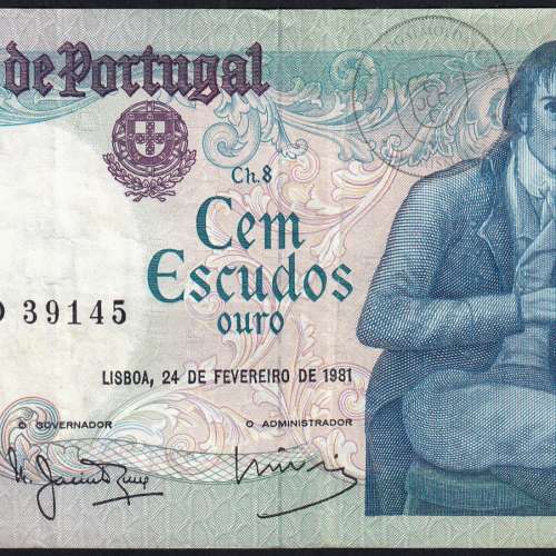 100 Escudos 1981 Bocage 24/02/1981, 100$00 Cem Escudos 24/02/1981 Chapa:8 Banco de Portugal, (C), Pick 178b
