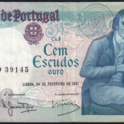 100 Escudos Bocage 24.02.1981, One Hundred Escudos 24 February 1981 Plate 8 - Bank of Portugal, (C), Pick 178b