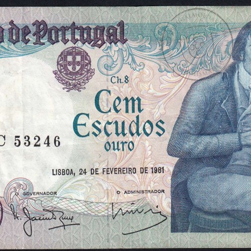 100 Escudos Bocage 24.02.1981, One Hundred Escudos 24 February 1981 Plate 8 - Bank of Portugal, (C), Pick 178b