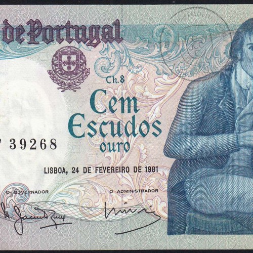 100 Escudos 1981 Bocage 24/02/1981, 100$00 Cem Escudos 24/02/1981 Chapa:8 Banco de Portugal, (PC), Pick 178b