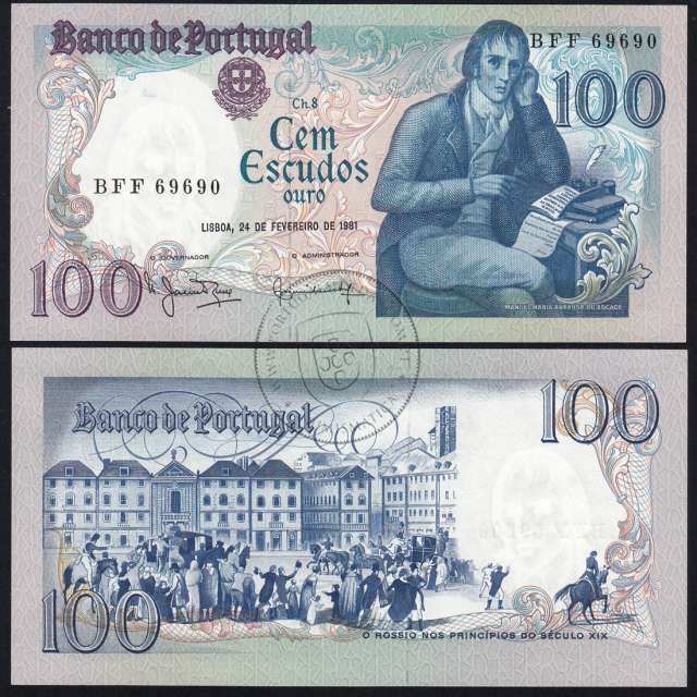 100 Escudos 1981 Bocage 24/02/1981, 100$00 Cem Escudos 24/02/1981 Chapa:8 Banco de Portugal, (QNC), Pick 178b