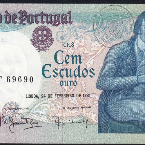 100 Escudos 1981 Bocage 24/02/1981, 100$00 Cem Escudos 24/02/1981 Chapa:8 Banco de Portugal, (QNC), Pick 178b