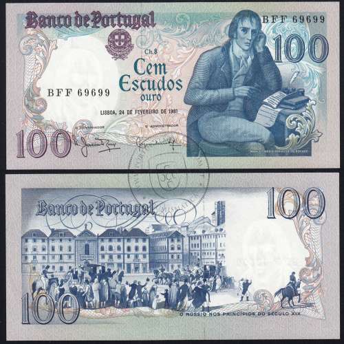 100 Escudos 1981 Bocage 24/02/1981, 100$00 Cem Escudos 24/02/1981 Chapa:8 Banco de Portugal, (QNC), Pick 178b