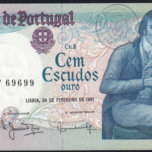 100 Escudos 1981 Bocage 24/02/1981, 100$00 Cem Escudos 24/02/1981 Chapa:8 Banco de Portugal, (QNC), Pick 178b