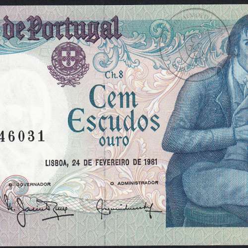100 Escudos 1981 Bocage 24/02/1981, 100$00 Cem Escudos 24/02/1981 Chapa:8 Banco de Portugal, (QNC), Pick 178b