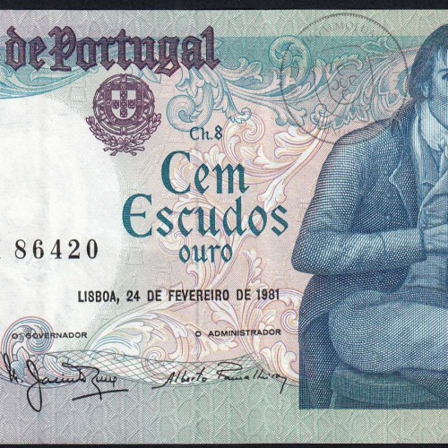 100 Escudos 1981 Bocage 24/02/1981, 100$00 Cem Escudos 24/02/1981 Chapa:8 Banco de Portugal, (C), Pick 178b