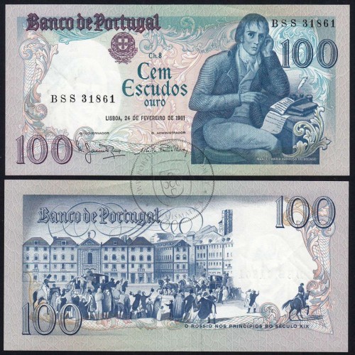 100 Escudos 1981 Bocage 24/02/1981, 100$00 Cem Escudos 24/02/1981 Chapa:8 Banco de Portugal, (QNC), Pick 178b