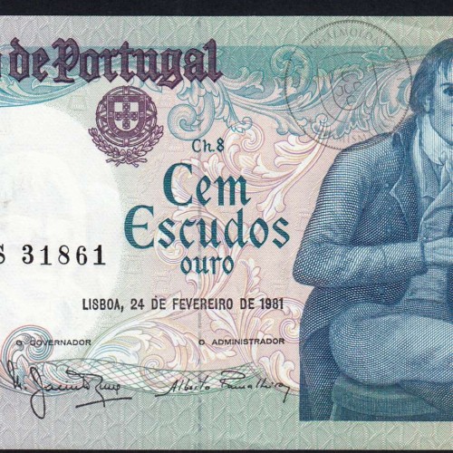 100 Escudos Bocage 24.02.1981, One Hundred Escudos 24 February 1981 Plate 8 - Bank of Portugal, (QNC), Pick 178b