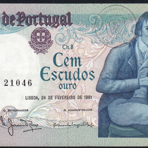 100 Escudos Bocage 24.02.1981, One Hundred Escudos 24 February 1981 Plate 8 - Bank of Portugal, (C), Pick 178b