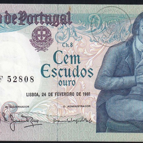 100 Escudos 1981 Bocage 24/02/1981, 100$00 Cem Escudos 24/02/1981 Chapa:8 Banco de Portugal, (PC), Pick 178b