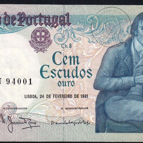 100 Escudos 1981 Bocage 24/02/1981, 100$00 Cem Escudos 24/02/1981 Chapa:8 Banco de Portugal, (PC), Pick 178b