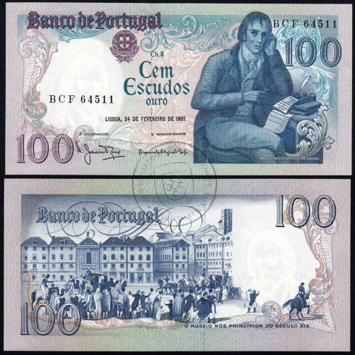100 Escudos Bocage 24.02.1981, One Hundred Escudos 24 February 1981 Plate 8 - Bank of Portugal, (QNC), Pick 178b