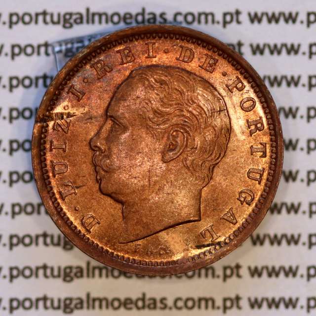 Portugal, bronze coin of 5 Réis 1885 D. Luis I, V reis 1885 from the reign of D. Luis I (UNC), World Coins Portugal KM 525