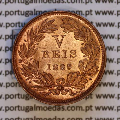 Portugal, bronze coin of 5 Réis 1885 D. Luis I, V reis 1885 from the reign of D. Luis I (UNC), World Coins Portugal KM 525