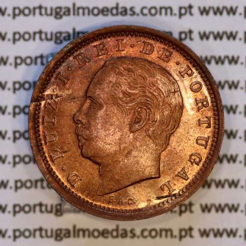 Portugal, bronze coin of 5 Réis 1885 D. Luis I, V reis 1885 from the reign of D. Luis I (UNC), World Coins Portugal KM 525