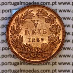 Portugal, bronze coin of 5 Réis 1885 D. Luis I, V reis 1885 from the reign of D. Luis I (UNC), World Coins Portugal KM 525
