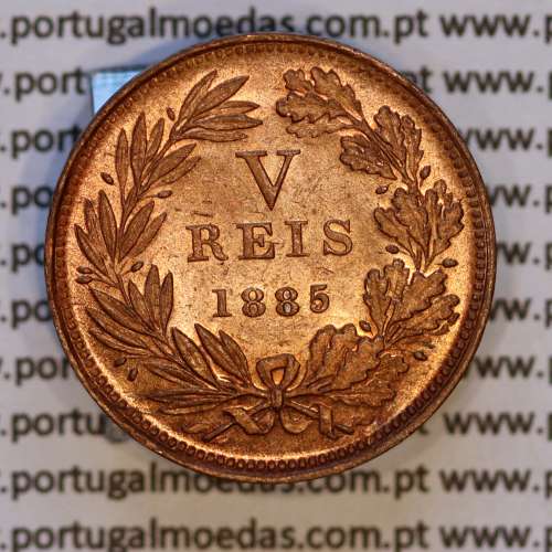 Portugal, bronze coin of 5 Réis 1885 D. Luis I, V reis 1885 from the reign of D. Luis I (UNC), World Coins Portugal KM 525